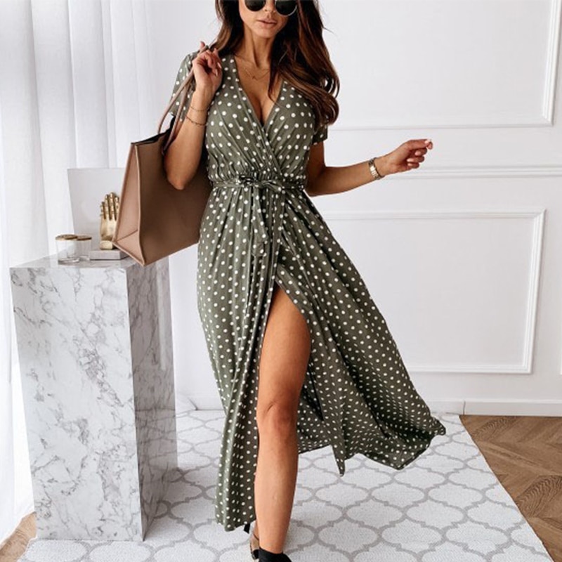 Casual Front Split and Button Up Long Dress