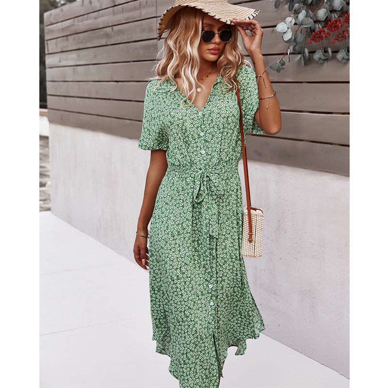 Casual Front Split and Button Up Long Dress