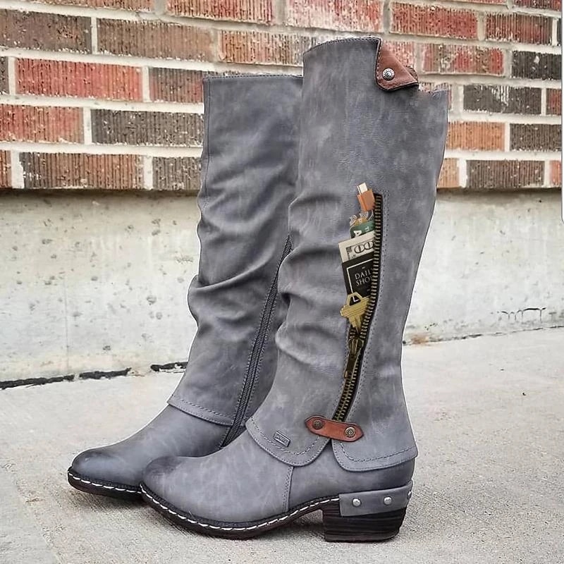 Mid Zipper Solid Round Toe Boots