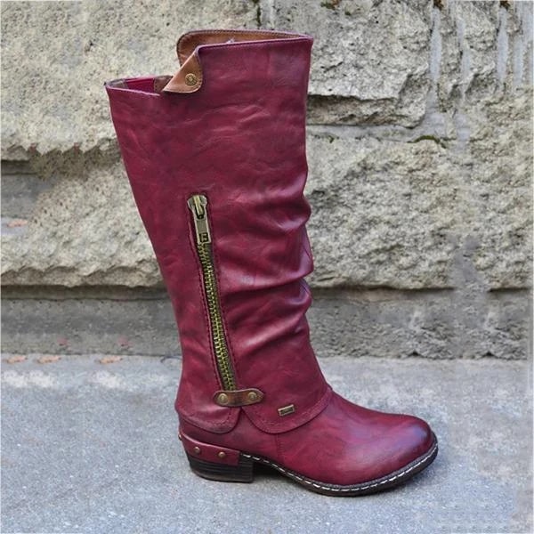 Mid Zipper Solid Round Toe Boots